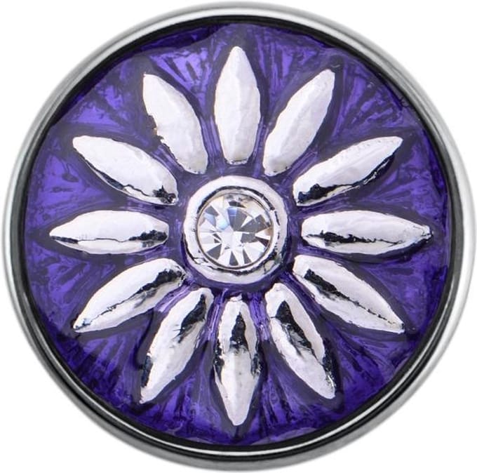 Quiges - Dames Click Button Drukknoop 18mm Bloem Paars - EBCM291