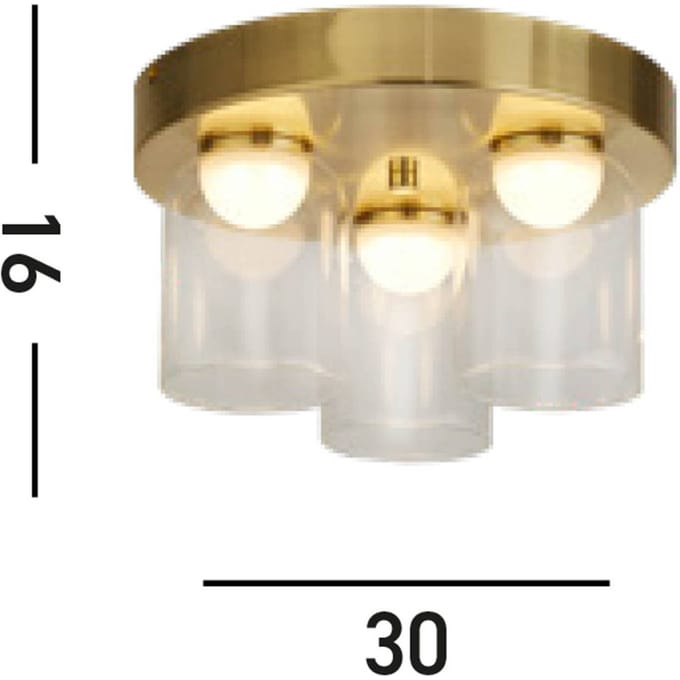 Searchlight LED plafondlamp Highball, messingkleurig, IP44, glas