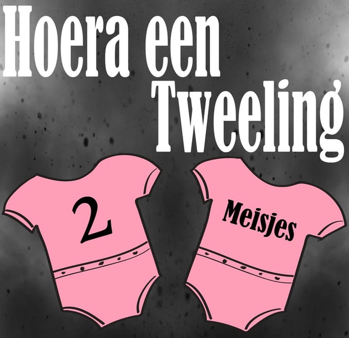 Jerma-Geboorte raamsticker-Hoera een tweeling-2 meisjes geboren
