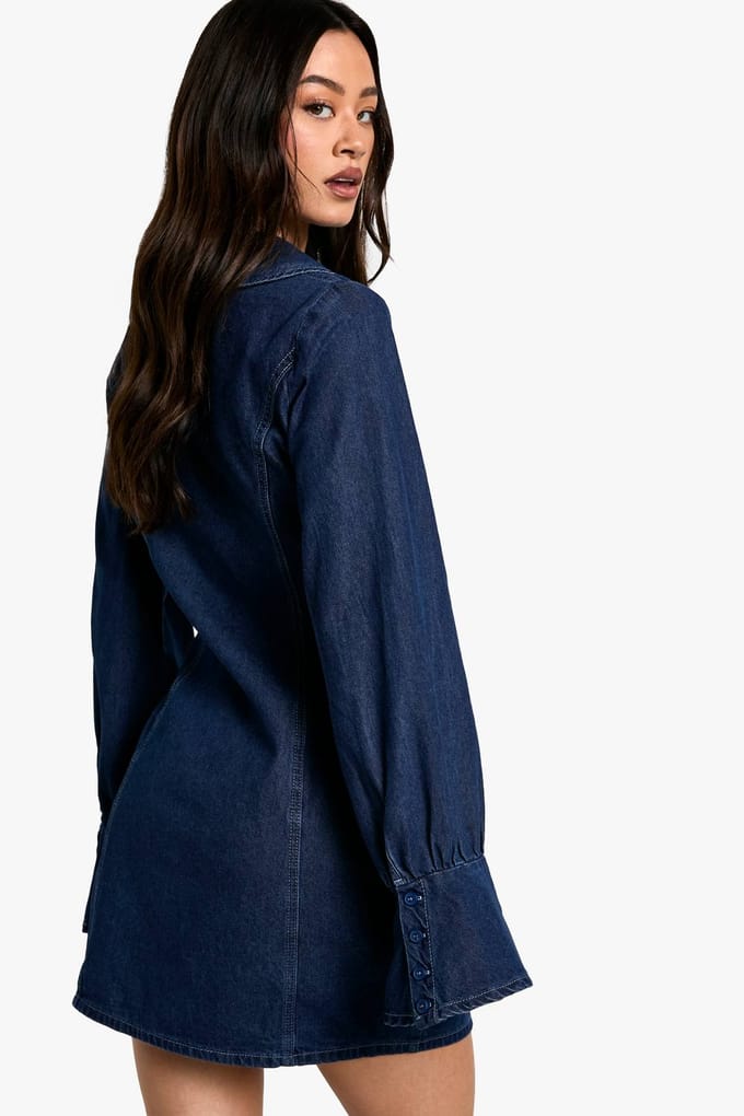 boohoo Dames Tall Collar Detail Denim Shift Dress | Blue | Maat: 6