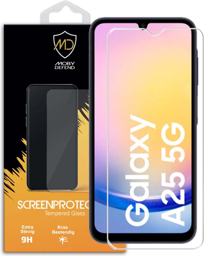 MobyDefend Screenprotector - Geschikt voor Samsung Galaxy A25 - Case-Friendly Screensaver - Gehard Glas