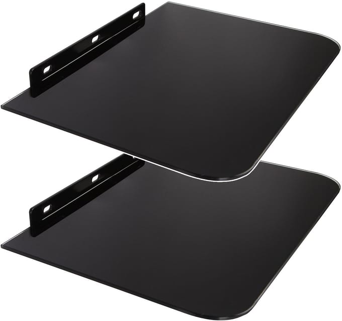 Maclean MC-738 - Set van 2 stuks Wandmontage Glazen DVD Plank wandplank zwart glas