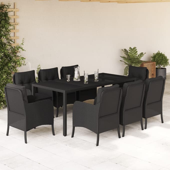vidaXL - 9-delige - Tuinset - poly - rattan - zwart