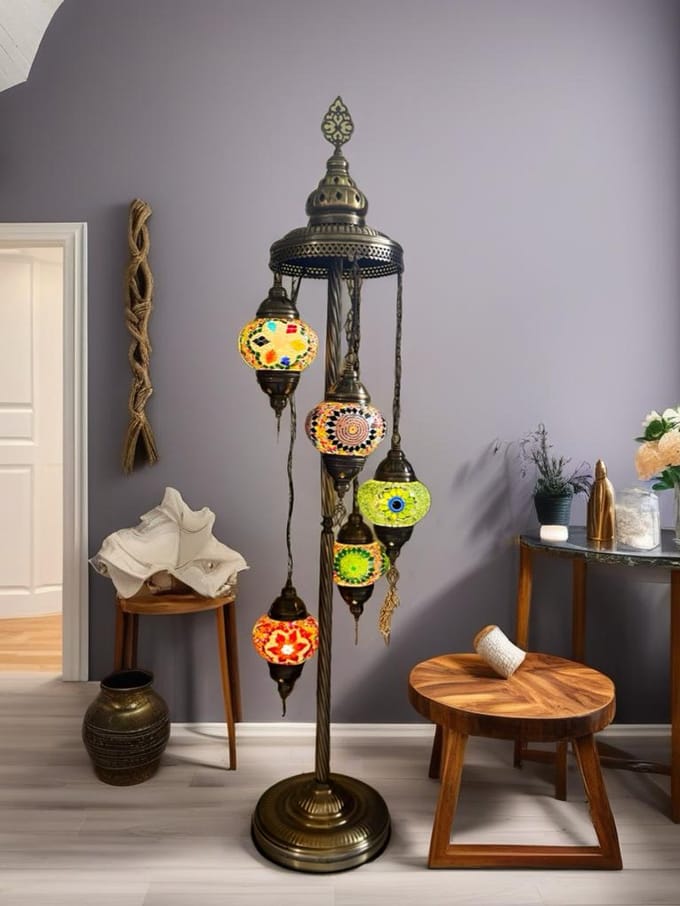 Halay Vloerlamp - Staande Lamp - Multicolor - Handgemaakt - Mozaïek Design - Warmte en Sfeer