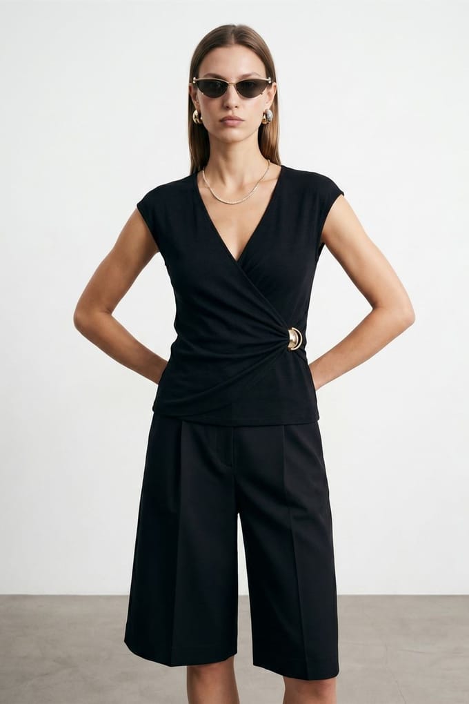 Dames Slim Fit Wikkelblouse