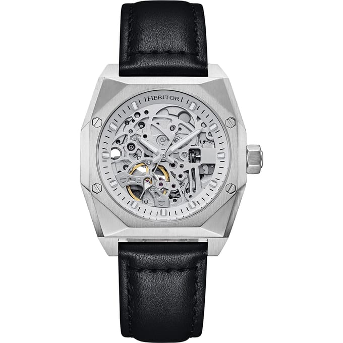 Heritor Automatic Elliott horloge met leren band - Zilver/Wit/Zwart