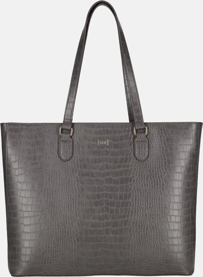 Duifhuizen croco shopper met laptopvak middengrijs