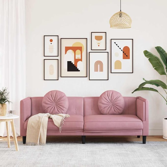 vidaXL - Bank - met - kussens - 3-zits - fluweel - roze