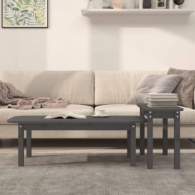 vidaXL - 2-delige - Salontafelset - massief - grenenhout - grijs