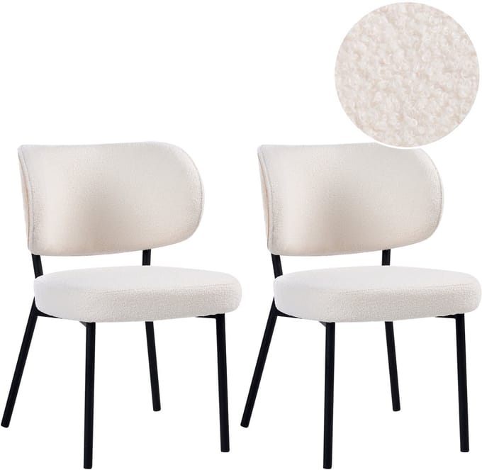 WONDER - Eetkamerstoel set van 2 - Off-white - Bouclé