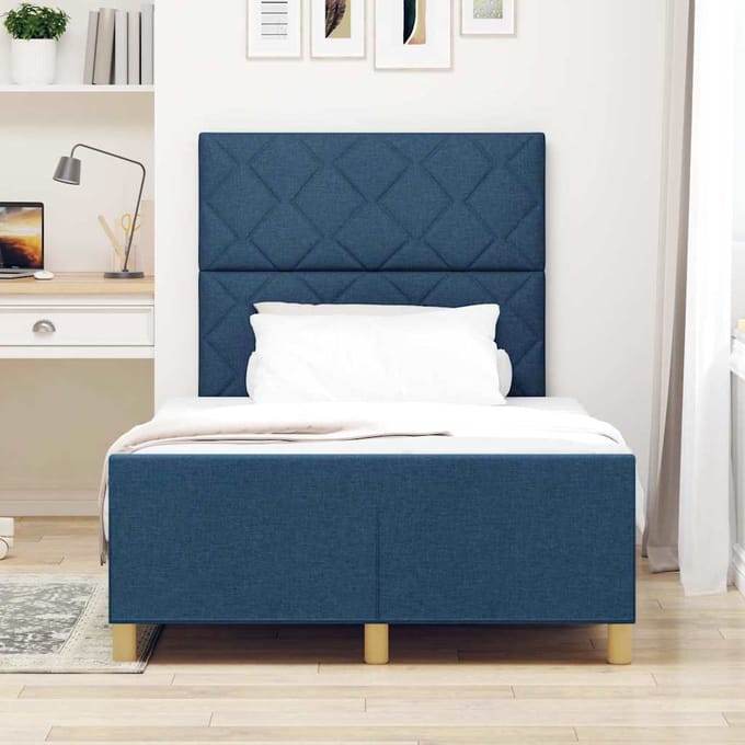 vidaXL - Bedframe - met - hoofdeinde - Blauw - 120 - x - 190 - cm - Stof