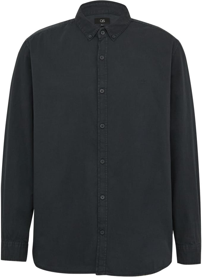 QS - male - Normale pasvorm: Getailleerde twill shirt met een geborduurd logo