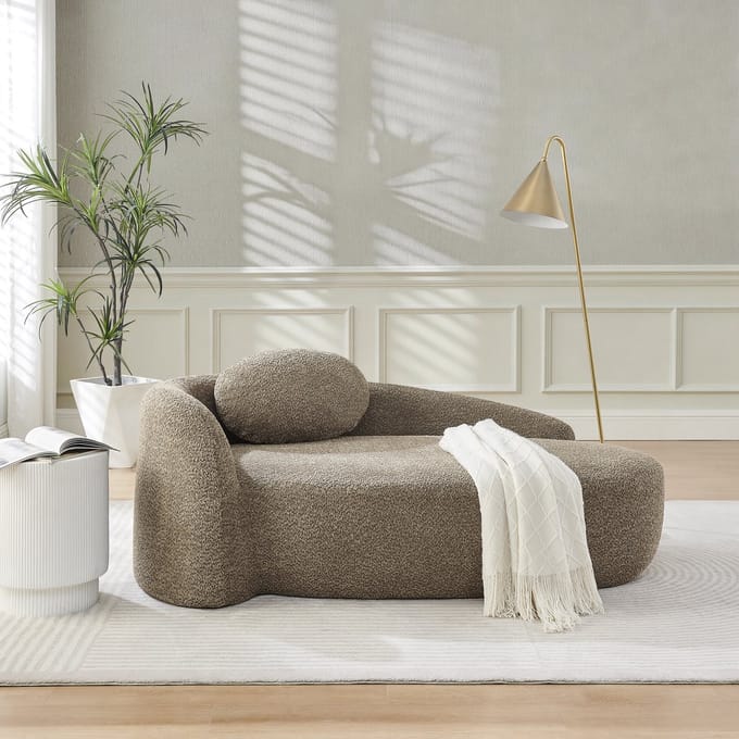 STILVORA Sofa Compact - Afgerond Design Met Kussen - Voor Woonkamer En Slaapkamer - Teddy Stof - Bruin