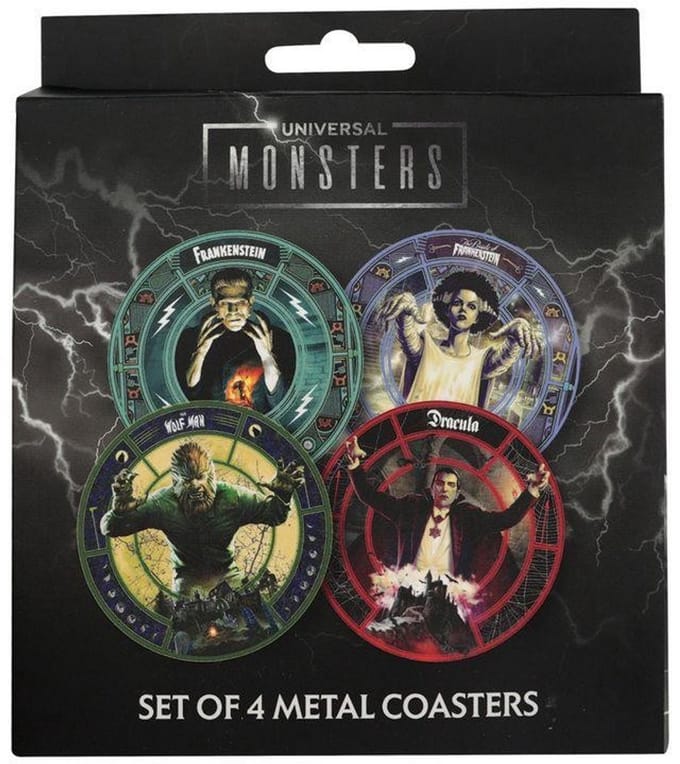 UNIVERSAL MONSTERS - 4 Embossed Metal Coasters - Onderzetters