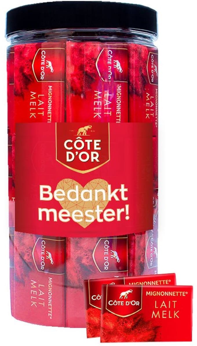 Côte d'Or Mignonnette Melk chocolade "Bedankt meester!" - cadeau voor meester - einde schooljaar - bedank de leerkracht - melkchocoladetabletten - chocoladecadeau - 750g