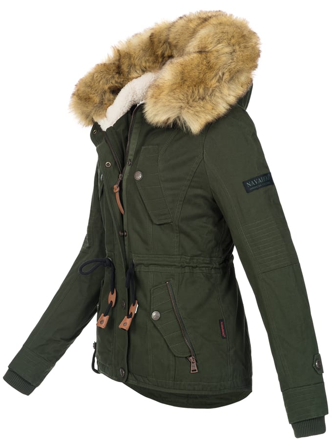 Navahoo Dames Winterjas Pearl – Korte Parka met Teddyfleece & Afneembare Bontkraag