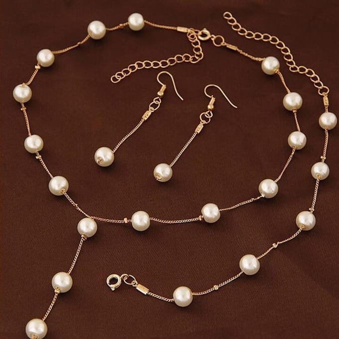 Ensemble Collier Boucles d'oreilles Bracelet Couleur Or pour Dames Élégant Collection Perles d'Imitation Tempérament Bijoux à Pampilles or