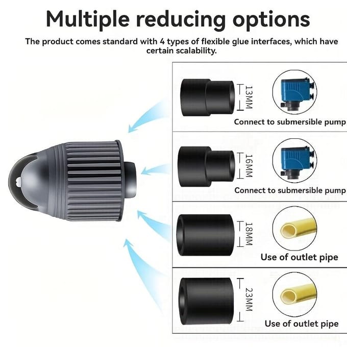 1 stuks met 4 stuks Adapter Aquarium Golfmaker 360° Roterende Zuurstofgever black