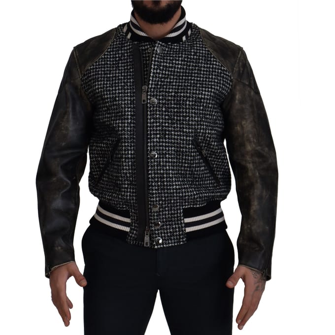 Dolce & Gabbana Zwart Houndstooth Polyester Bomberjack Heren