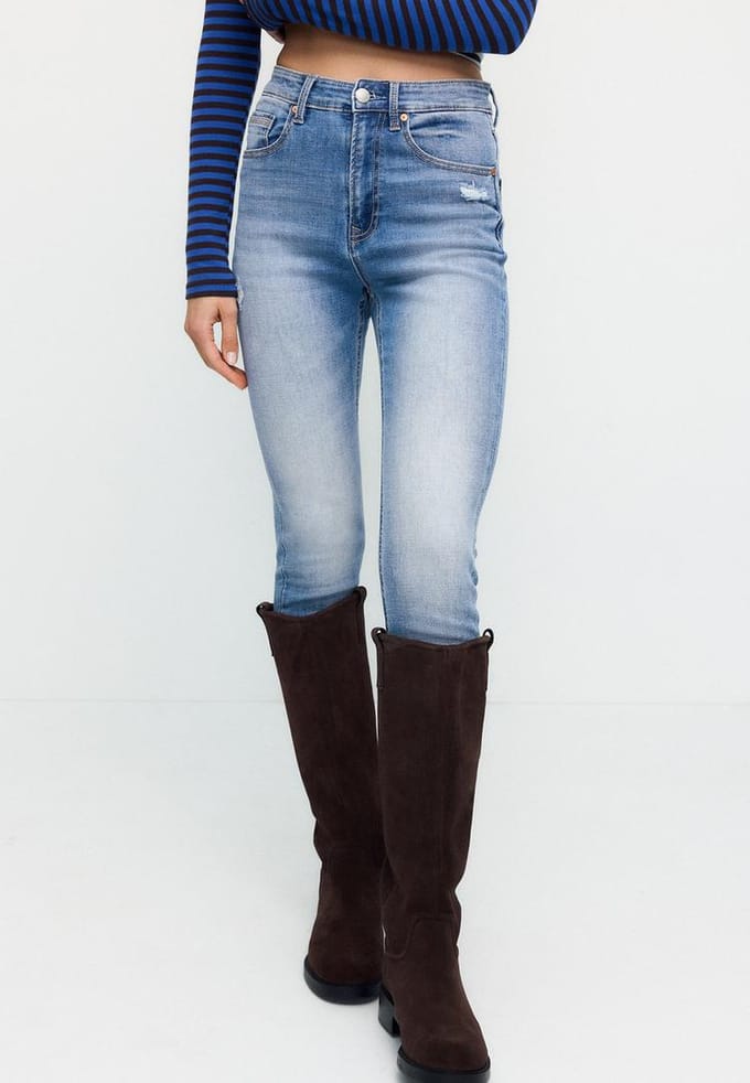 Stradivarius D09 skinny jeans met high waist  MIDDENBLAUW 32