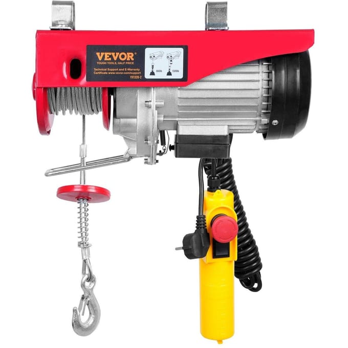 Elektrische Takel, 1320 lbs Hefcapaciteit, 1150W 220V Elektrische Staalkabel Lier met 14ft Bekabelde Afstandsbediening, 40ft Enkele Kabel Hefhoogte &