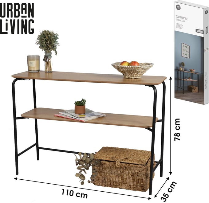 CONSOLE MET 2 NIVEAUS MET ZWARTE METALEN STRUCTUUR 110X35XH78CM