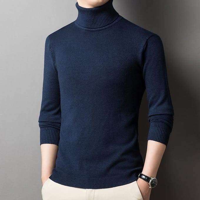 Herfst en Winter Nieuwe Col Dubbelgevouwen Effen Kleur Basis Jongeren Trui Heren Gebreide Trui 4XL Vloot