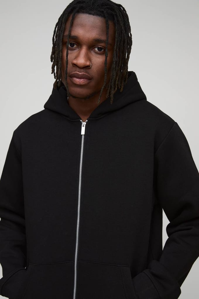 Lange Basic Regular Hoodie met ritssluiting | Black | Size Medium