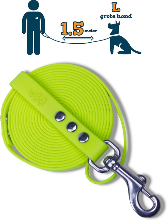 Miqdi hondenriem – BioThane® - neon geel – 1.5 meter lang – 19mm breed – L/XL - grote hond