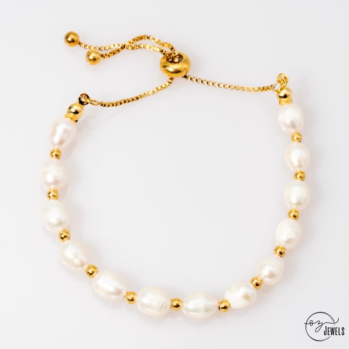 OZ Jewels – Parel Charm Armband – 18K Verguld – Vrouwen – Verstelbare