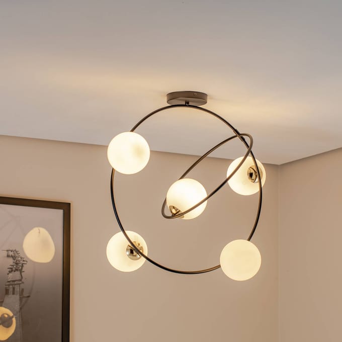 EMIBIG LIGHTING Plafondlamp Stardom, opaalwit/zwart, glas, E14