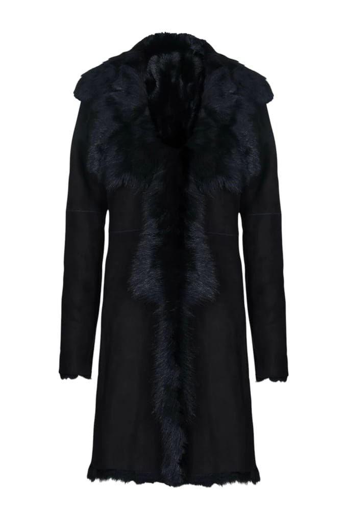 Zwarte Toscaanse schapensuède leren trenchcoat voor dames - Celeste