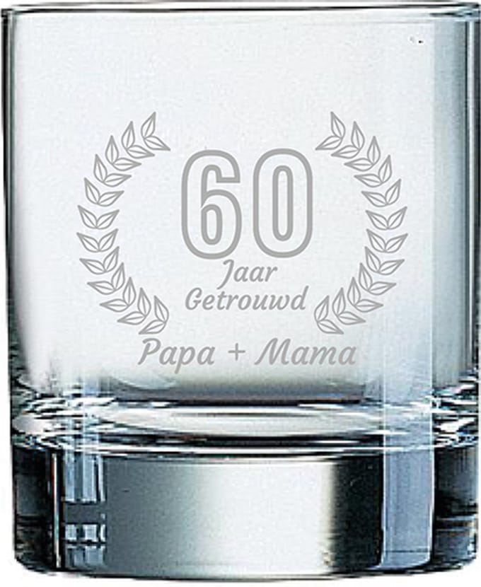 Gegraveerde Whiskeyglas 20cl Papa + mama 60 jaar getrouwd