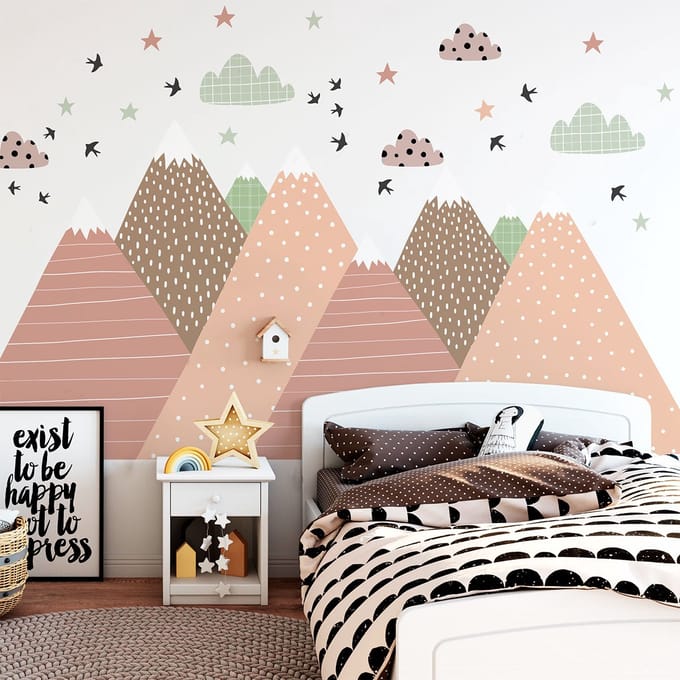Kinderstickers met Scandinavische bergen van Priska, 70 x 105 cm