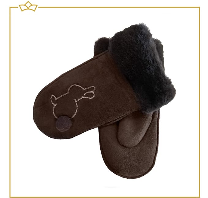 ATTREZZO® Handschoenen Kind - Wanten - One Size - Bruin - Konijn - extra warm!
