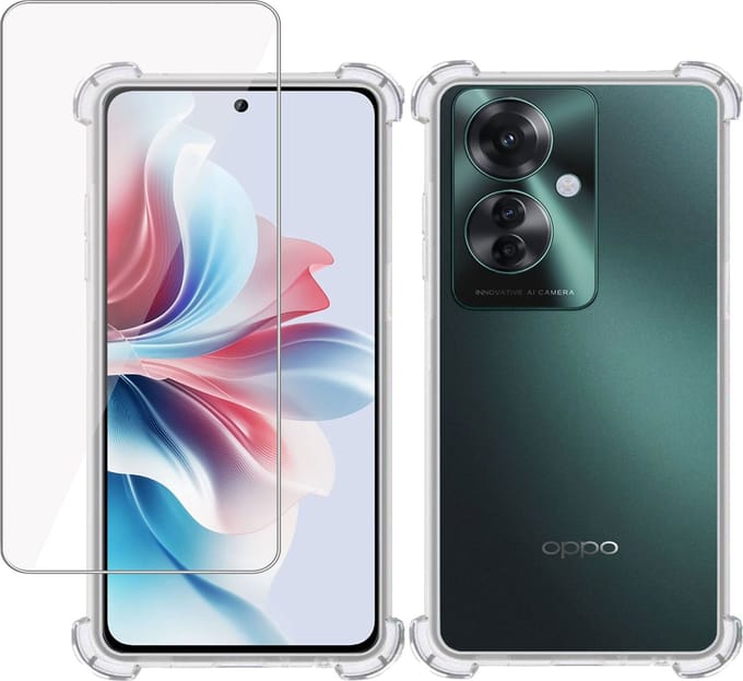Hoesje + Screenprotector geschikt voor OPPO Reno 11F – Tempered Glass - Extreme Shock Case Transparant