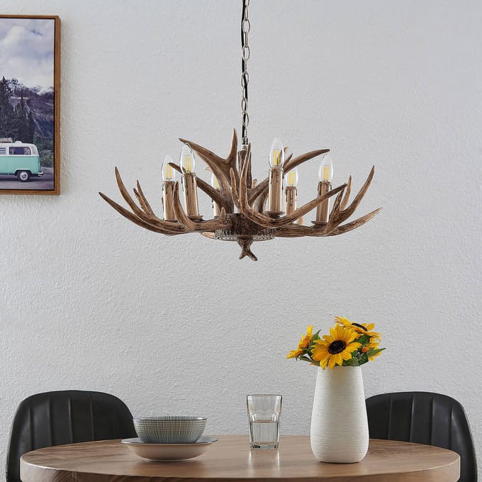 Lindby - hanglamp - 6lichts - Polyester, staal - H: 30 cm - E14 - bruin
