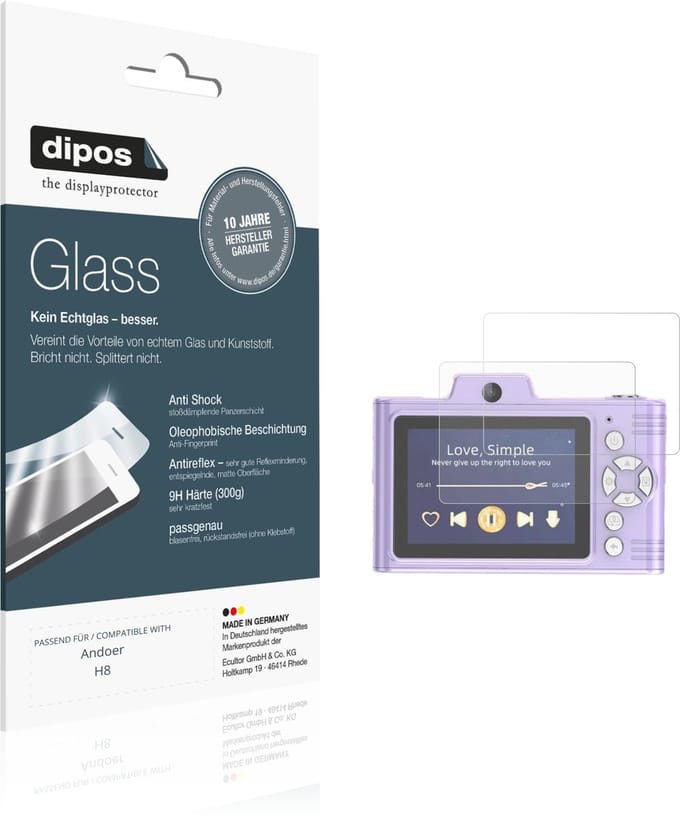 dipos – 2x Matte Pantserfolie geschikt voor Andoer H8 | 9H Screenprotector