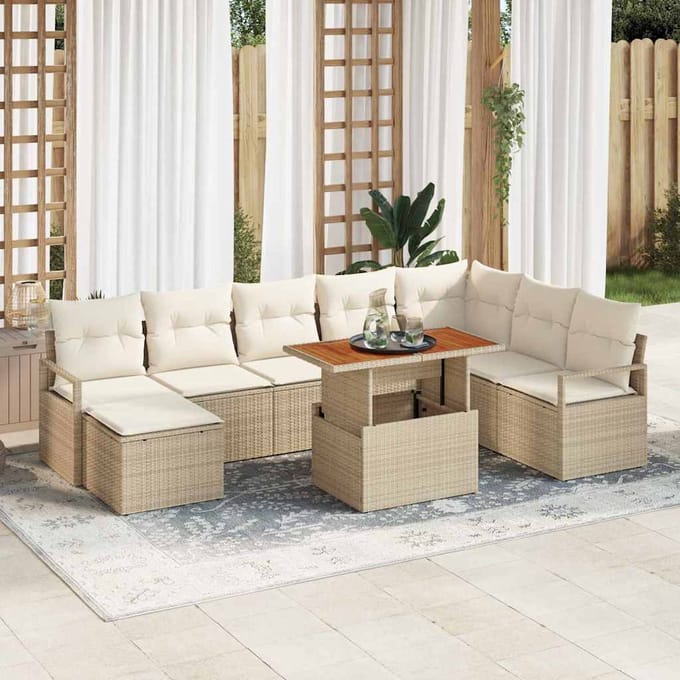 vidaXL - Tuinbank - Set - 9 - st - Beige - en - Crème