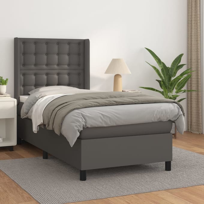 vidaXL - Boxspring - met - matras - kunstleer - grijs - 80x200 - cm