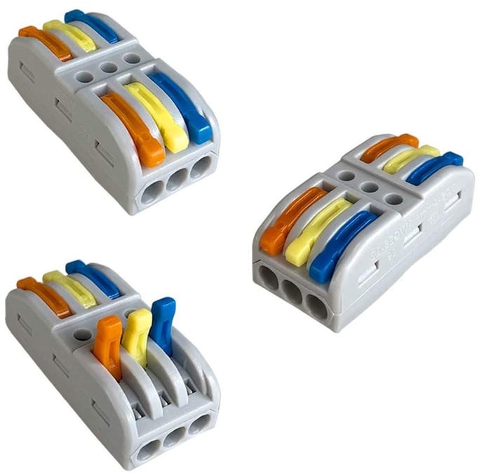 Compacte 3-in-3-uit kabelconnector set, dubbele aansluiting, snelle koppeling, terminalklem, veelzijdig en kleurrijk