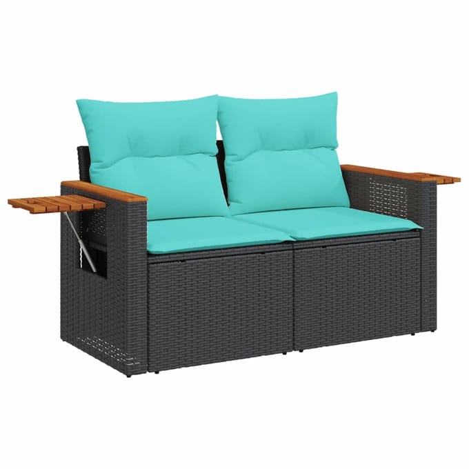 vidaXL - 5-delige - Loungeset - met - kussens - poly - rattan - zwart