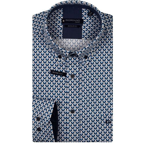 Giordano Overhemd Ivy Abstract Half Circles Wave Satin Stretch Navy / male