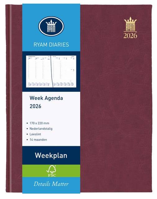 Agenda 2027 Ryam Weekplan Mundior 7dagen/2pagina's bordeaux