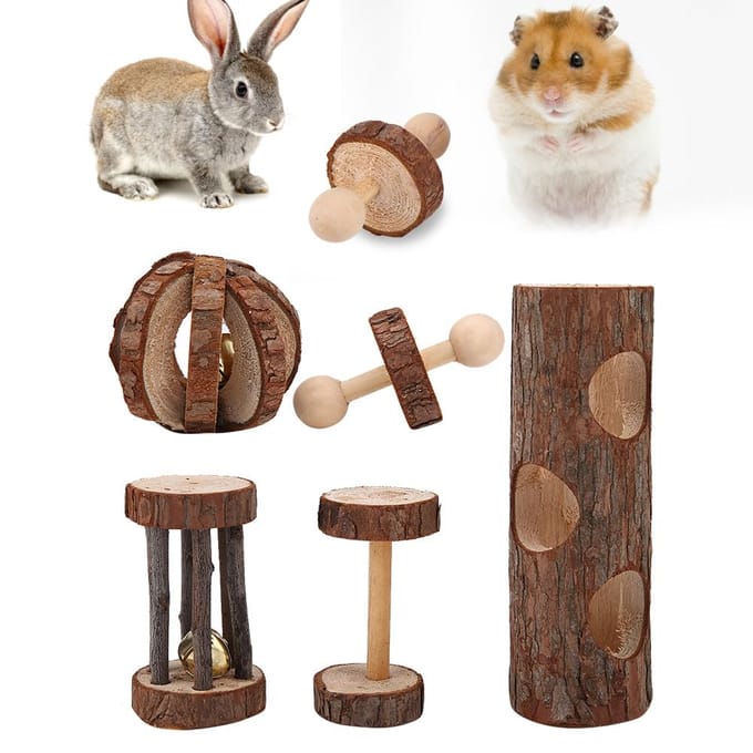 Kleine Hamster Houten Knaag Grappig Speelgoed Kooi Set van 5 Voor Klein Huisdier (Willekeurige kleur) brown
