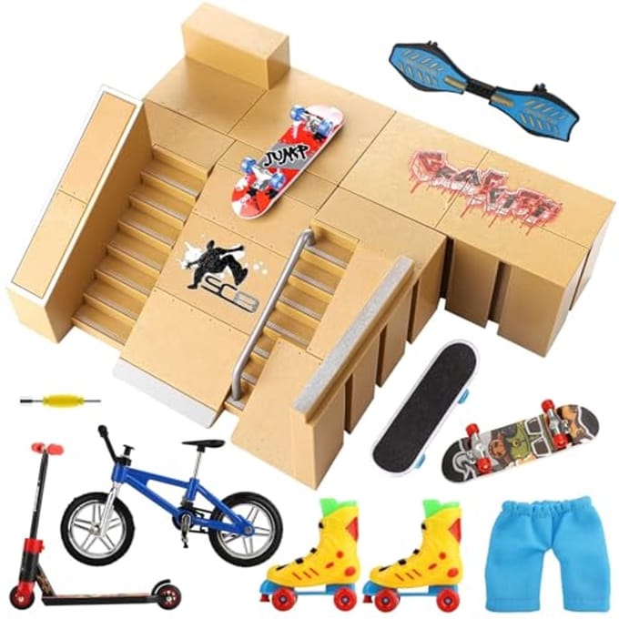 Vingerskateboard rampset - Mini skatepark - Creatief bouwen - Modulair ontwerp - 14 stuks - Multicolor
