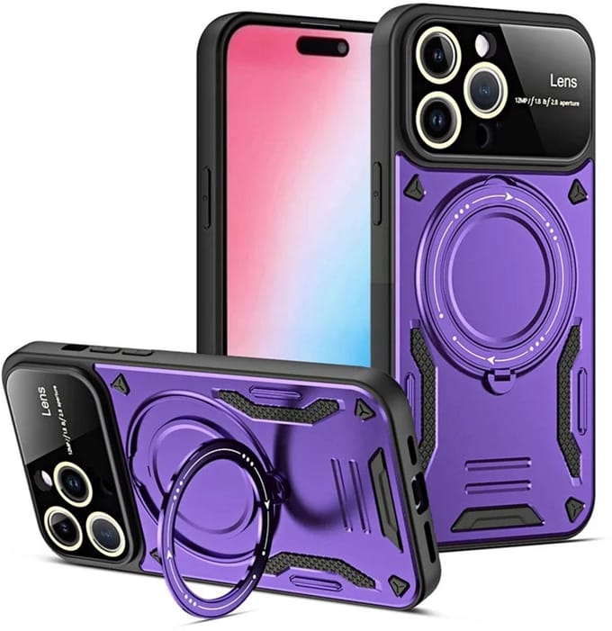 Cityhoesje - iPhone 15 Pro - Magnetic - Ring Holder Kickstand - Protective - Backcase - Paars