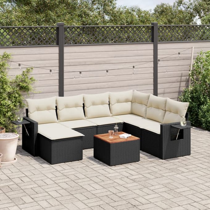 vidaXL - 8-delige - Loungeset - met - kussens - poly - rattan - zwart