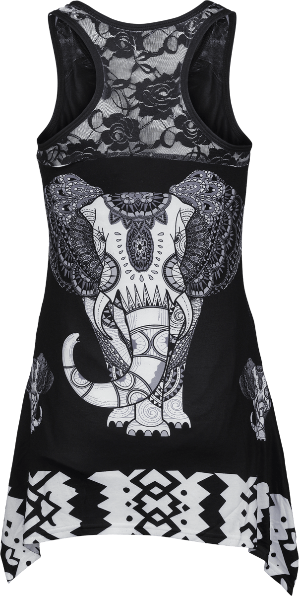 Innocent - Gothic Top - Mandala Elephant Lace Panel Top - S - voor Vrouwen - zwart-wit