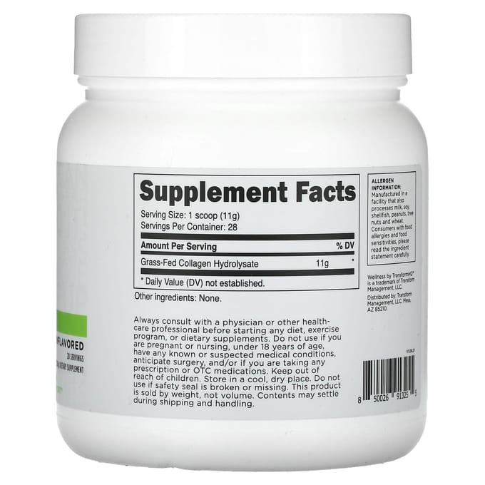 TransformHQ, wellness, collageen, ongeflavoreerd, 308 g (10,9 oz)